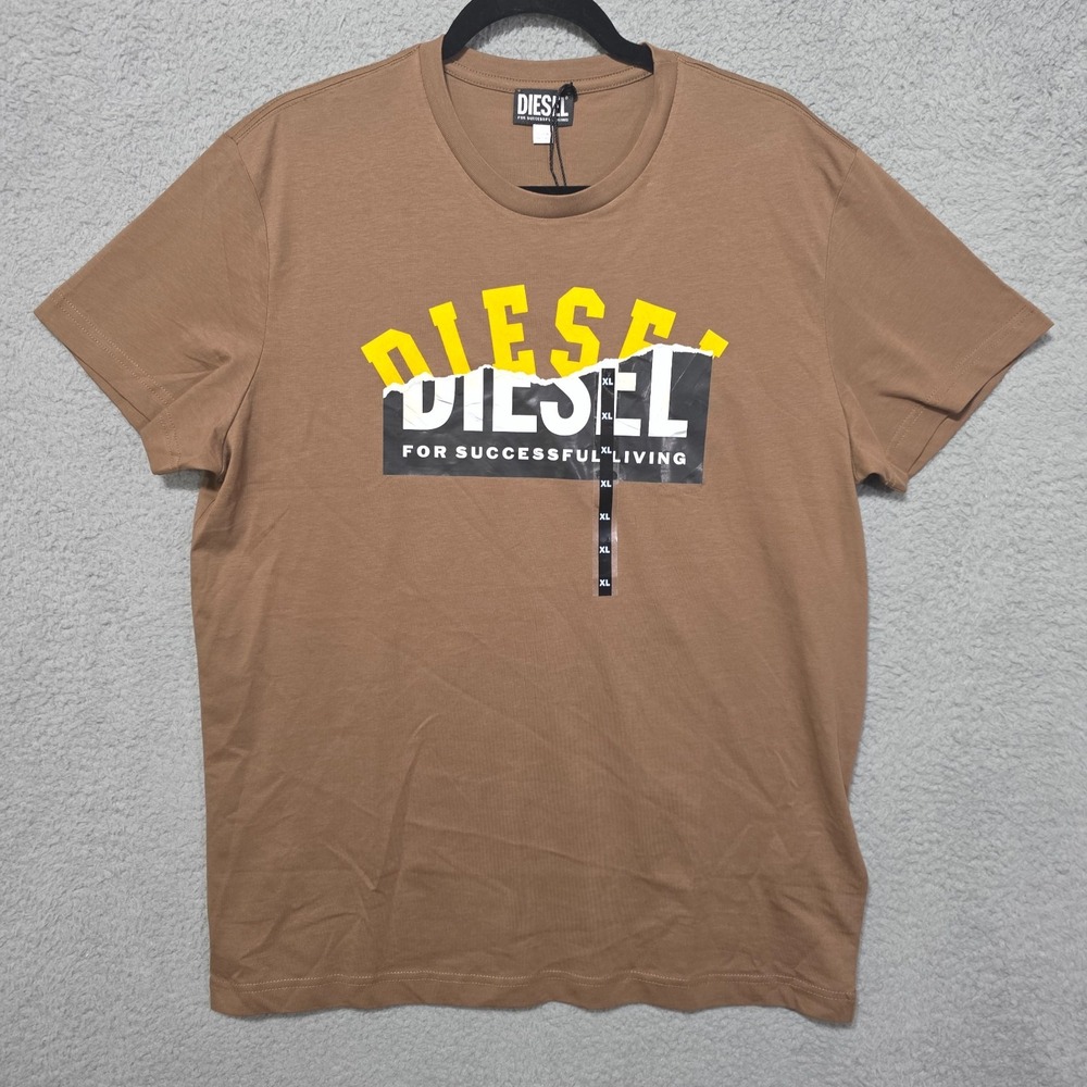 DIESEL For Successful Living  NEW MEN'S  100% Cotton Brown T-SHIRT SIZE XL